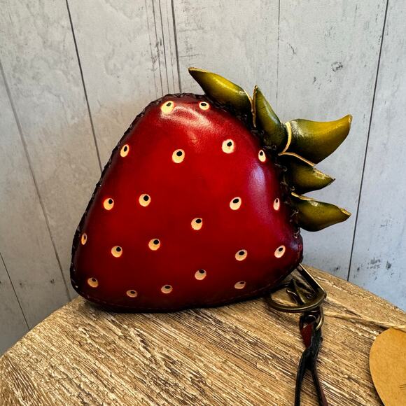 West Hills Studio Handbags - Genuine Leather Strawberry Wristlet Wallet Leather Coin Purse NEW FAST SHIP